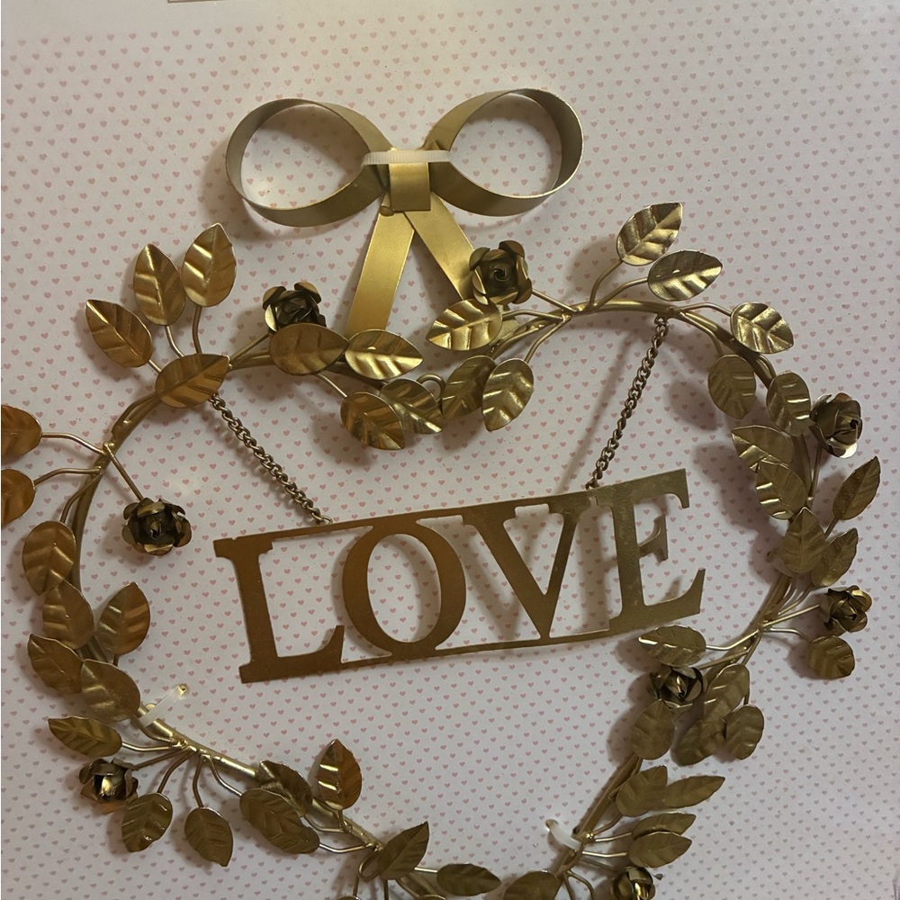 Gold Heart-Shaped Wall Decor with LOVE Sign